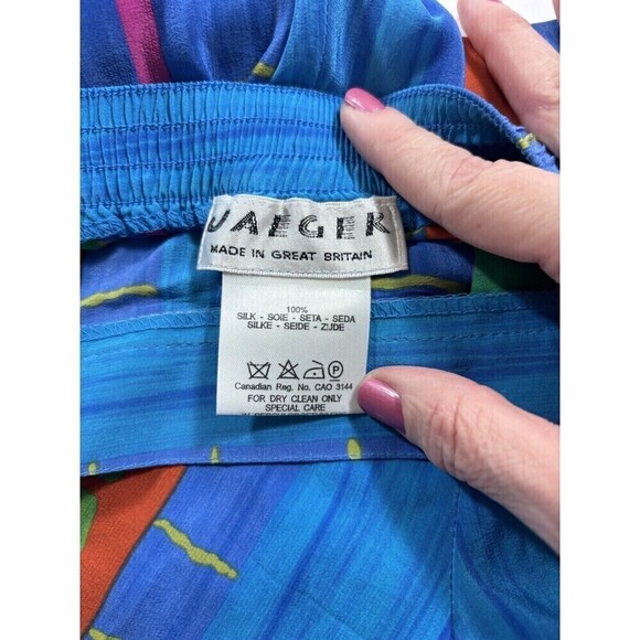 Vintage Jaeger Silk Long Shorts Blue Orange Striped Stripes Small - Picture 2 of 10